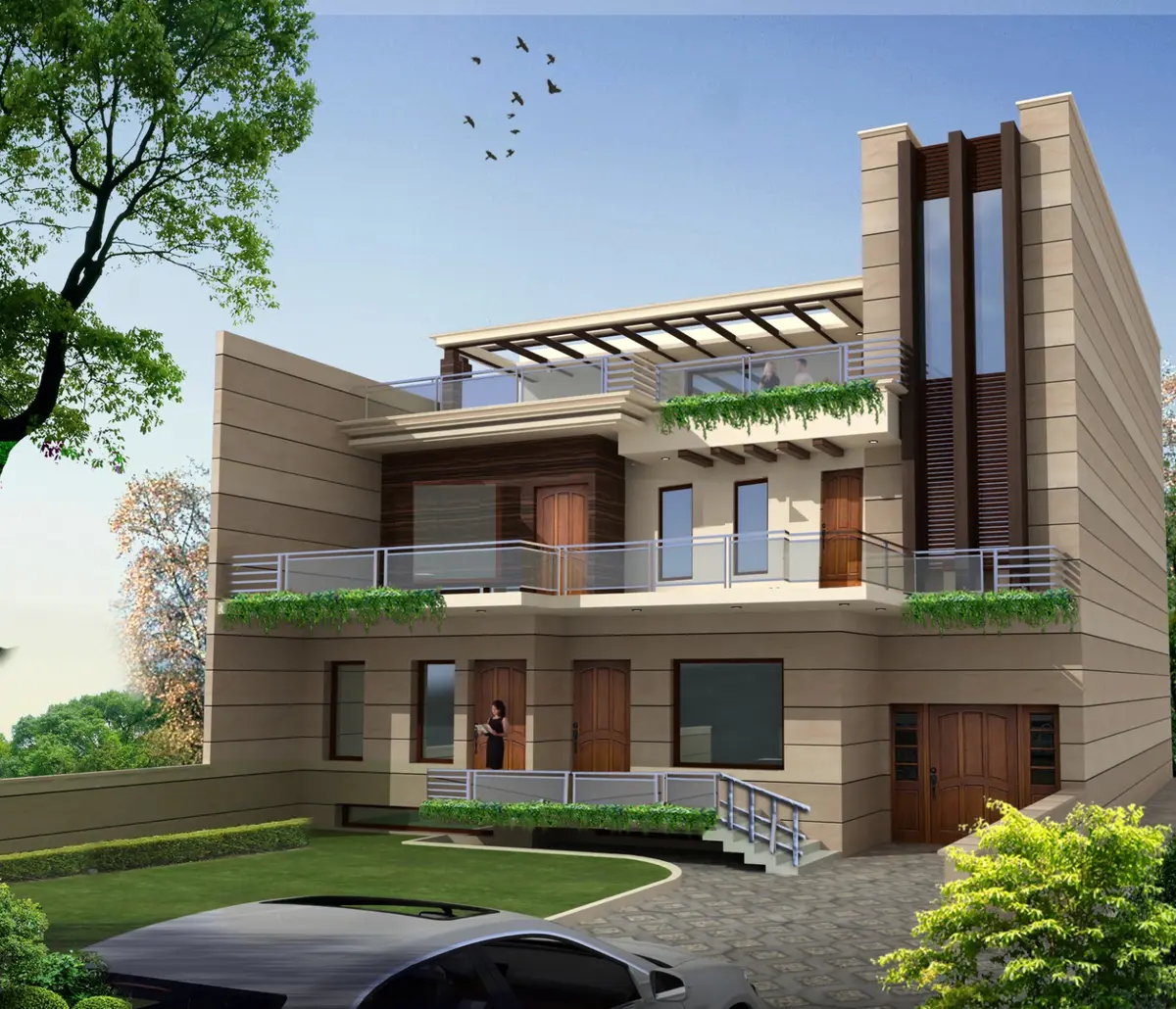 Modern living room 3D visualization